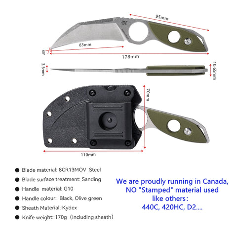 Mastiff Gears® Sanrenmu (SRM) S615 Full Tang Fixed Raptor Claw Knife w/Molded Polymer Sheath, 7", 8Cr13Mov Stainless Steel Mastiff Gears® Sanrenmu (SRM) S615 Full Tang Fixed Raptor Claw Knife w/Molded Polymer Sheath, 7", 8Cr13Mov Stainless Steel