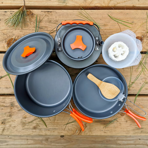Portable Camping Cookware Set, Bundle with Coffee/Tea Pot, Camping Cutlery Set for Outdoor, Camping, Hiking, Backpacking, Picnic, BBQ Portable Camping Cookware Set, Bundle with Coffee/Tea Pot, Camping Cutlery Set for Outdoor, Camping, Hiking, Backpacking, Picnic, BBQ