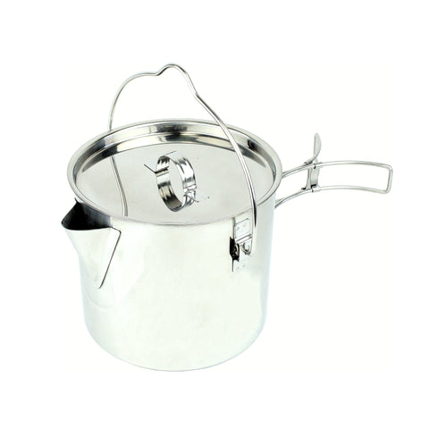 Mastiff Gears ® 304 (18/8) Stainless Steel Ultimate Camping Kettle/Pot/Cup 3-in-1 with Lid and Folding/Hanging Handles 50oz / 1.4 L