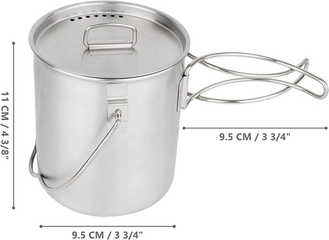 Mastiff Gears ® 304 (18/8) Stainless Steel Solo Camping Cup/Pot with Lid and Folding/Hanging Handles 22oz / 650ml