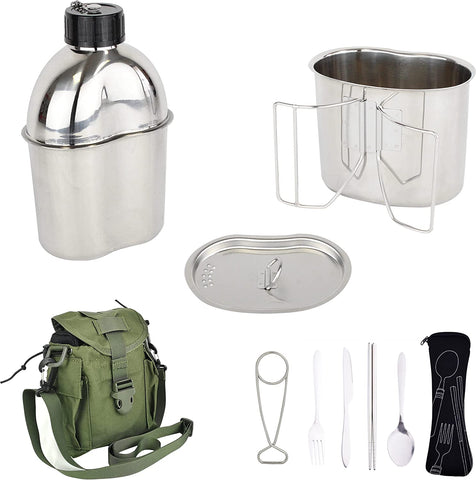 Mastiff Gears® 304 (18/8) Stainless Steel (FDA Compliant) US G.I Style Canteen Kit Cooking Set (Army Green)