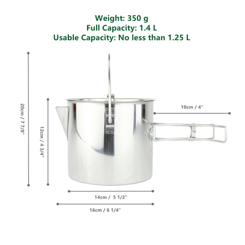 Mastiff Gears ® 304 (18/8) Stainless Steel Ultimate Camping Kettle/Pot/Cup 3-in-1 with Lid and Folding/Hanging Handles 50oz / 1.4 L