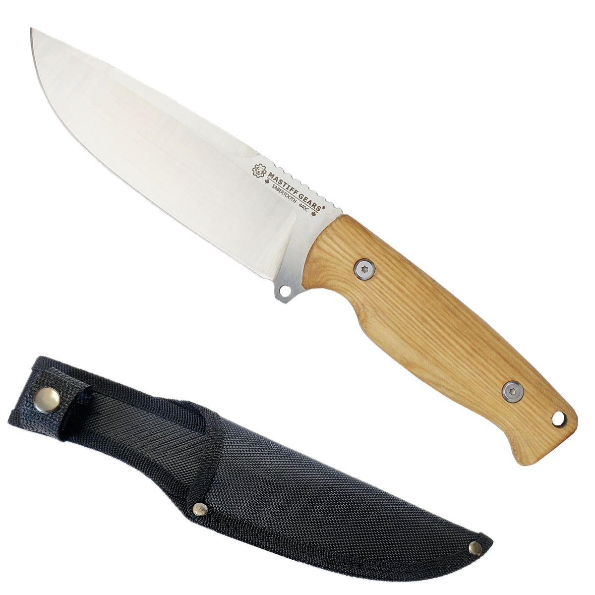 Mastiff Gears® Saber Tooth 440C Stainless Steel Outdoor Survival Knife - Full Tang Bushcraft Camping Knife with Wooden Handle