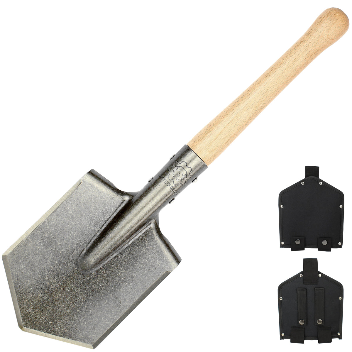 MASTIFF GEARS Battle Wolf Military Shovel - Heavy Duty Carbon Steel w/Hardwood Handle | Survival Tool, for Camping, Hiking, Off-Road | Digs Dirt, Sand, Snow, Mud