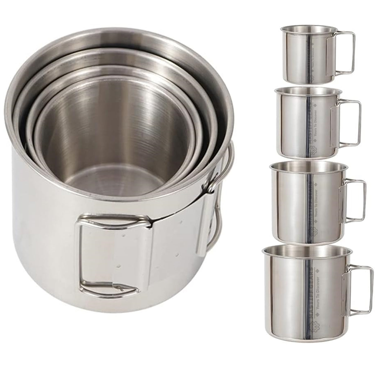 Mastiff Gears ® 304 (18/8) Stainless Steel Camping Folding Cups Family Set Stackable Cups