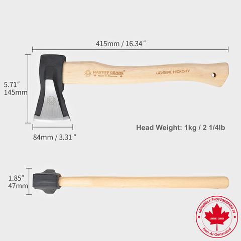 MASTIFF GEARS Wood Splitting Axe, 16.5 Inch 1055 Carbon Steel Forged Camp Axe with American Hickory Handle, German DIN Certified, Genuine Leather Sheath for Firewood Camping Yard Work