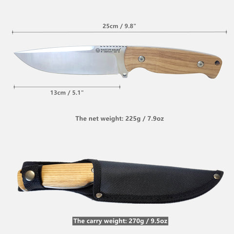 Mastiff Gears® Saber Tooth 440C Stainless Steel Outdoor Survival Knife - Full Tang Bushcraft Camping Knife with Wooden Handle