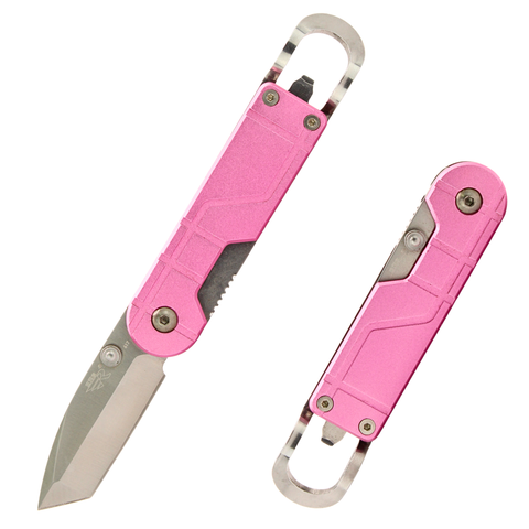 Sanrenmu 6027 Folding Pocket Knife with Bottle Opener, 2” 8Cr14MoV Blade, Safety Liner Lock, Lightweight EDC Utility Knife for Outdoor Camping Office (Pink)
