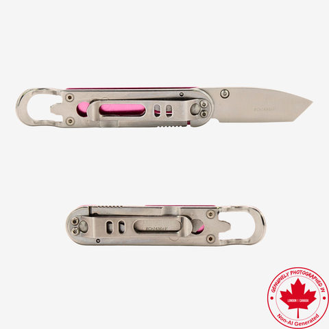 Sanrenmu 6027 Folding Pocket Knife with Bottle Opener, 2” 8Cr14MoV Blade, Safety Liner Lock, Lightweight EDC Utility Knife for Outdoor Camping Office (Pink)