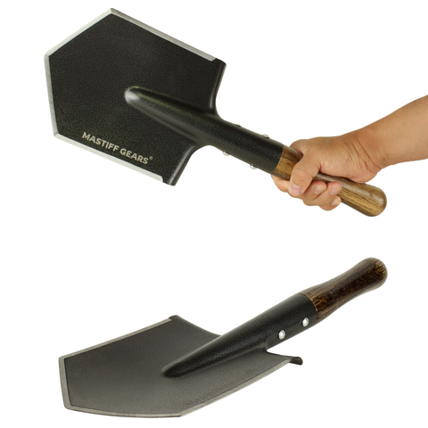 MASTIFF GEARS Fat Boy Heavy Duty Bushcraft Camping Shovel, 1065 Carbon Steel HRC49-53 Large Dual-Edge Blade, Hand-Carbonized Cyclobalanopsis Handle, Multi-Use Survival Shovel with 3-Layer MOLLE Compatible Sheath