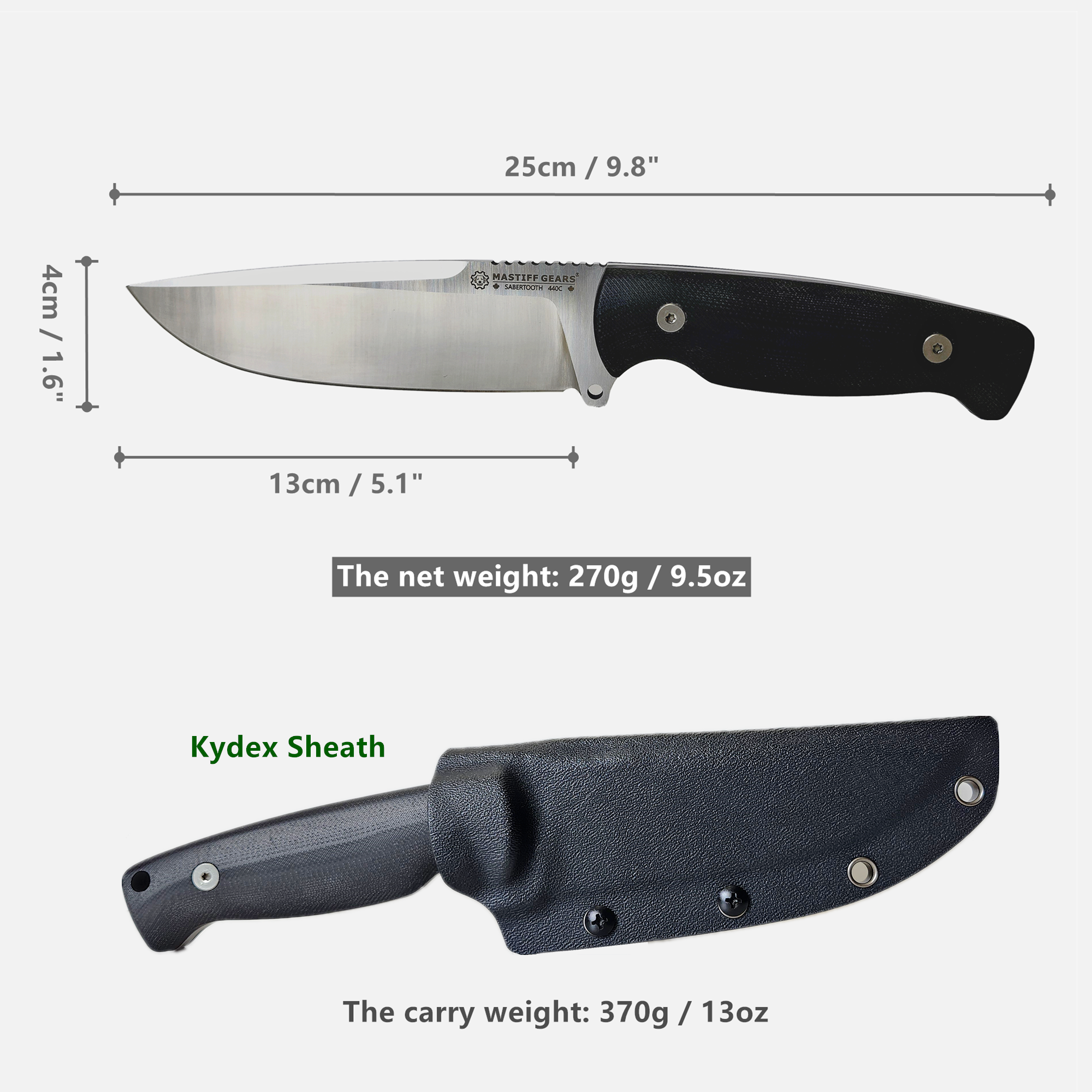 Mastiff Gears 440C Stainless Steel Outdoor Survival Knife Full Tang Bushcraft Camping Knife Durable Practical Design High Performance Edged