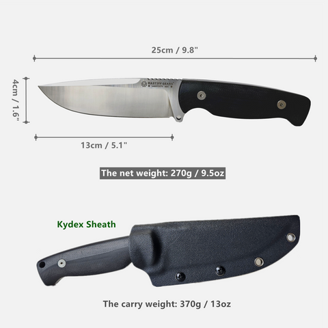 Mastiff Gears® 440C Stainless Steel Outdoor Survival Knife - Full Tang Bushcraft Camping Knife, Durable & Practical Design, High-Performance Edged Tool for Harsh Environments, Cost-Effective & Functional Outdoor Survival Gear (G10 w/ Kydex Sheath)