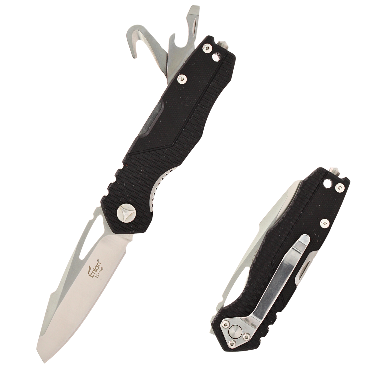Enlan EL19A Multifunction Rescue Knife, 3.19" 8Cr13MoV Blade, 3 Independent Liner Locks, Seatbelt Cutter Window Breaker EDC Pocket Knife