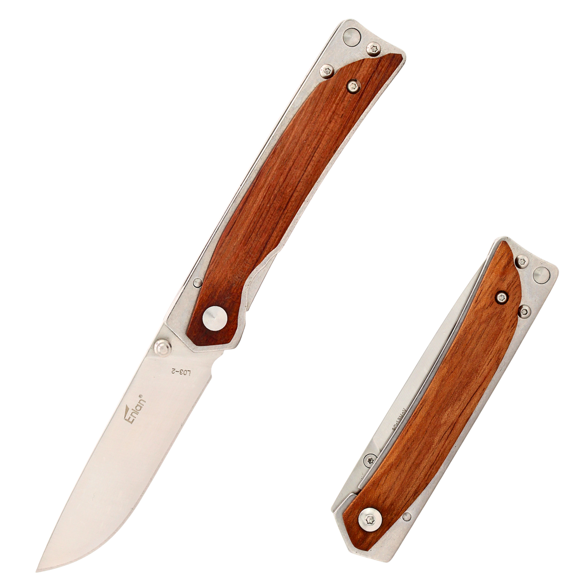 Enlan L03-2 Compact Folding Knife – Gentleman’s EDC Folder with Rosewood Handle, Art Deco Design, No Pocket Clip, Ideal for Camping & Tactical Use