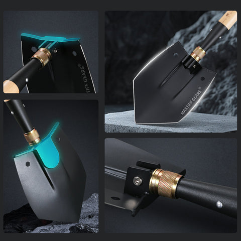 MASTIFF GEARS WWII M38 Military Shovel - 1050 Steel, Nordic Beechwood Handle, Axe/Hammer, MOLLE Sheath for Camping Emergency