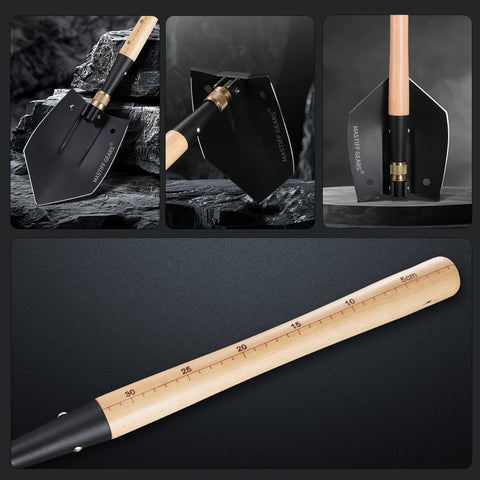 MASTIFF GEARS WWII M38 Military Shovel - 1050 Steel, Nordic Beechwood Handle, Axe/Hammer, MOLLE Sheath for Camping Emergency