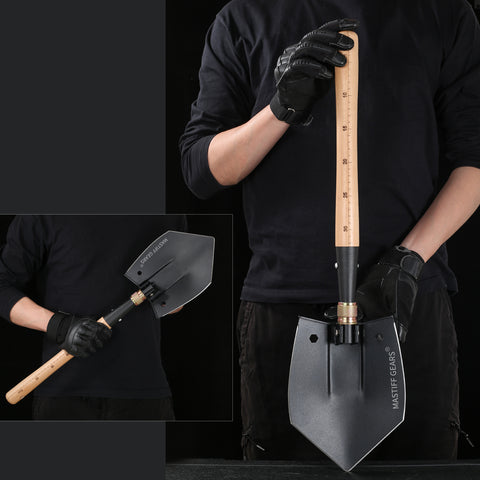 MASTIFF GEARS WWII M38 Military Shovel - 1050 Steel, Nordic Beechwood Handle, Axe/Hammer, MOLLE Sheath for Camping Emergency