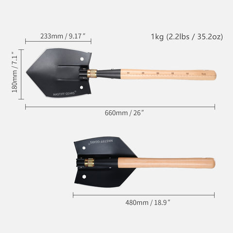 MASTIFF GEARS WWII M38 Military Shovel - 1050 Steel, Nordic Beechwood Handle, Axe/Hammer, MOLLE Sheath for Camping Emergency