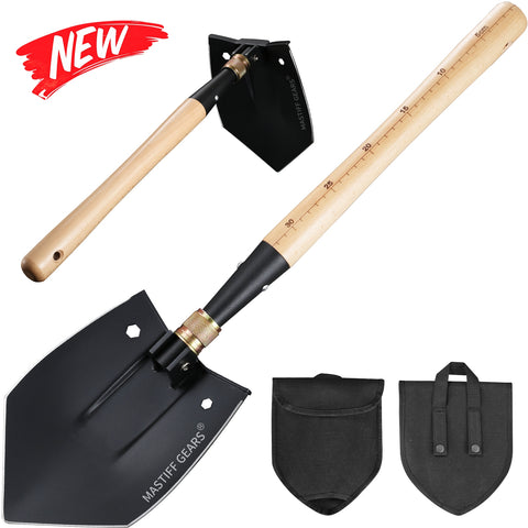 MASTIFF GEARS WWII M38 Military Shovel - 1050 Steel, Nordic Beechwood Handle, Axe/Hammer, MOLLE Sheath for Camping Emergency