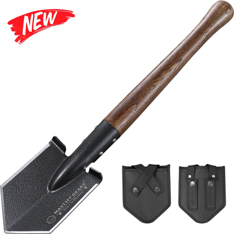 MASTIFF GEARS Tactical Survival Shovel - 48.5cm/19in, Axe/Machete Replacement, HRC 42-48 1050 Steel Spade, Hand-Carbonized Hardwood Handle & MOLLE Sheath for Camping Hiking Off-Roading Emergency