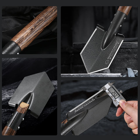 MASTIFF GEARS Tactical Survival Shovel - 48.5cm/19in, Axe/Machete Replacement, HRC 42-48 1050 Steel Spade, Hand-Carbonized Hardwood Handle & MOLLE Sheath for Camping Hiking Off-Roading Emergency