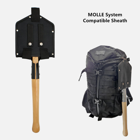 MASTIFF GEARS Wolf Tooth Military Shovel - Heavy Duty Carbon Steel Spade w/Hardwood Handle & Saw Edge | Camping Shovel, Tactical Shovel, Entrenching Tool for Hiking, Bushcraft, Off-Road | Digs Dirt, Sand, Snow, Mud