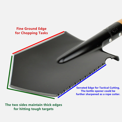 MASTIFF GEARS Wolf Tooth Military Shovel - Heavy Duty Carbon Steel Spade w/Hardwood Handle & Saw Edge | Camping Shovel, Tactical Shovel, Entrenching Tool for Hiking, Bushcraft, Off-Road | Digs Dirt, Sand, Snow, Mud