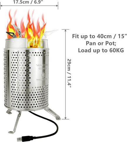 Mastiff Gears® GIGA High BTU output Portable Stove Wood Burning Camping Stove with USB fan blower