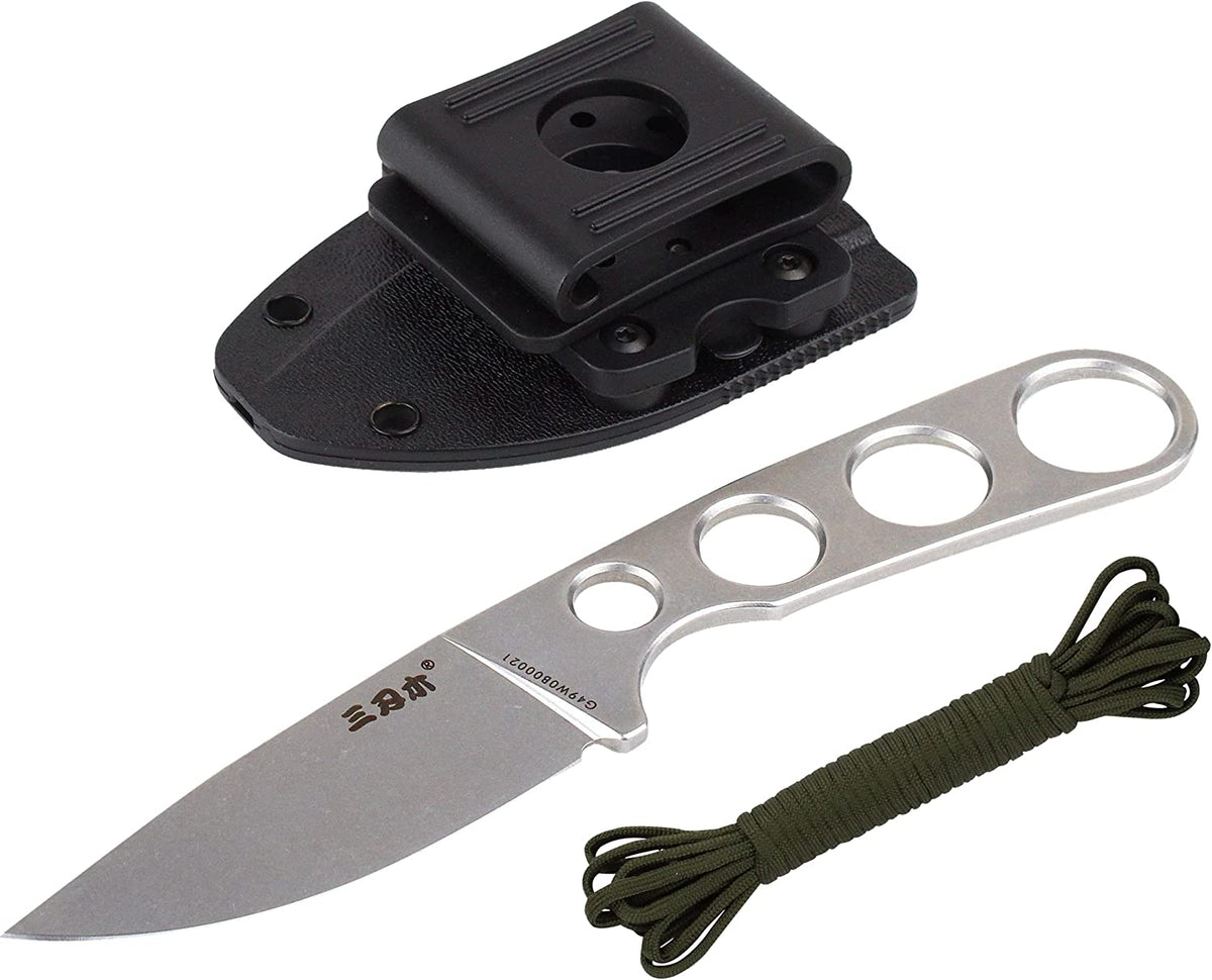 Mastiff Gears® Sanrenmu (SRM) 7130 Full Tang Fixed-Blade Knife w/ Molded Polymer Sheath & Belt Adapter (Silver Stonewash)