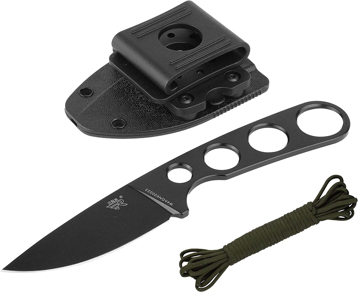 Mastiff Gears® Sanrenmu (SRM) 7130 Full Tang Fixed-Blade Knife w/ Molded Polymer Sheath & Belt Adapter (Black Coated)