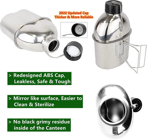 Mastiff Gears® 304 (18/8) Stainless Steel (FDA Compliant) US G.I Style Canteen Kit Cooking Set (MC Camo)