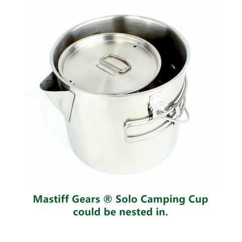 Mastiff Gears ® 304 (18/8) Stainless Steel Ultimate Camping Kettle/Pot/Cup 3-in-1 with Lid and Folding/Hanging Handles 50oz / 1.4 L